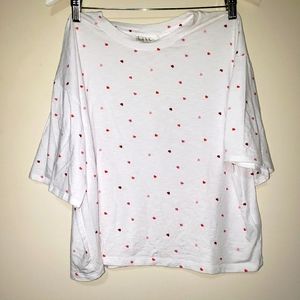 Nicole Miller T-Shirt Cropped Red And Pink Mini Hearts Casual Fit Size M